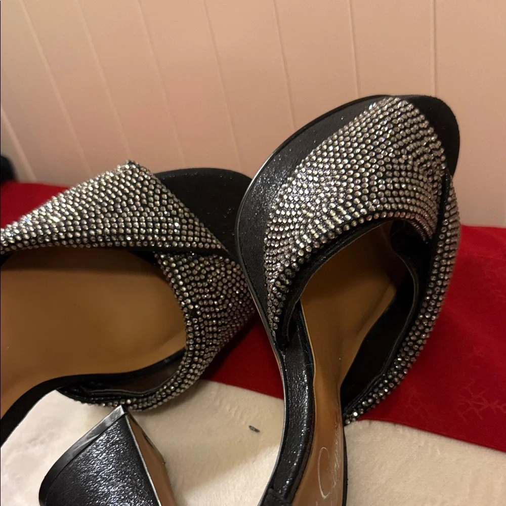 Jessica Simpson Black Crystal Cross-Band Ankle-Strap Heels - Picture 11 of 16
